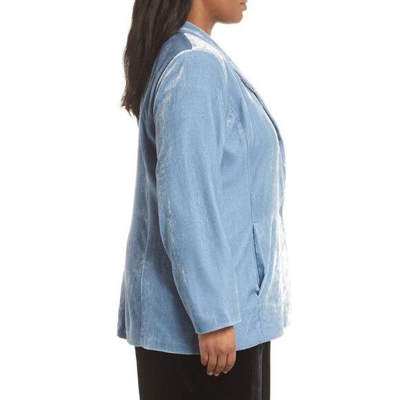 New w/Tags Eileen Fisher 3X Plus - Velvet Notch Collar Long Blazer, Light Blue - Picture 2 of 12